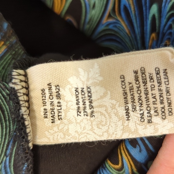 Soft Surroundings Marbled Boot Cut Mid Rise Pant PXS Green Black bohemian hippie - Picture 6 of 6